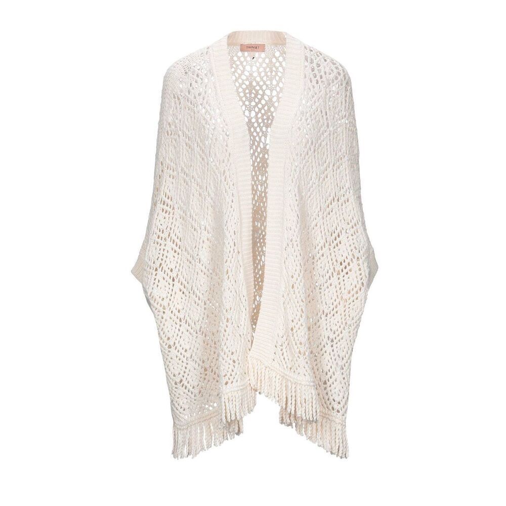 NWT Twinset Milano Crochet Fringe Cardigan Antique White Size S